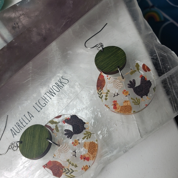 🐔 Chicken friends two-piece circular drop earrings 💚 - Picture 7 of 8